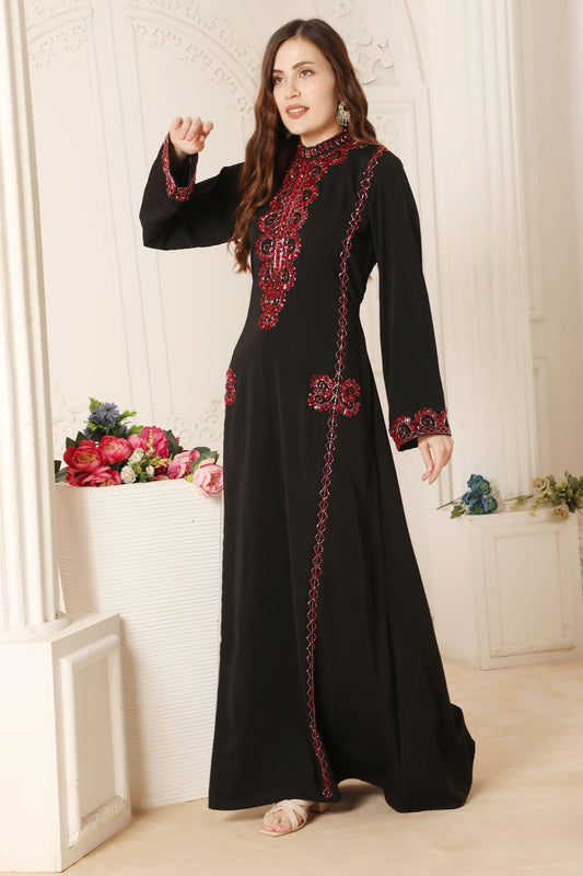 Black & Red Embroidered Kaftan