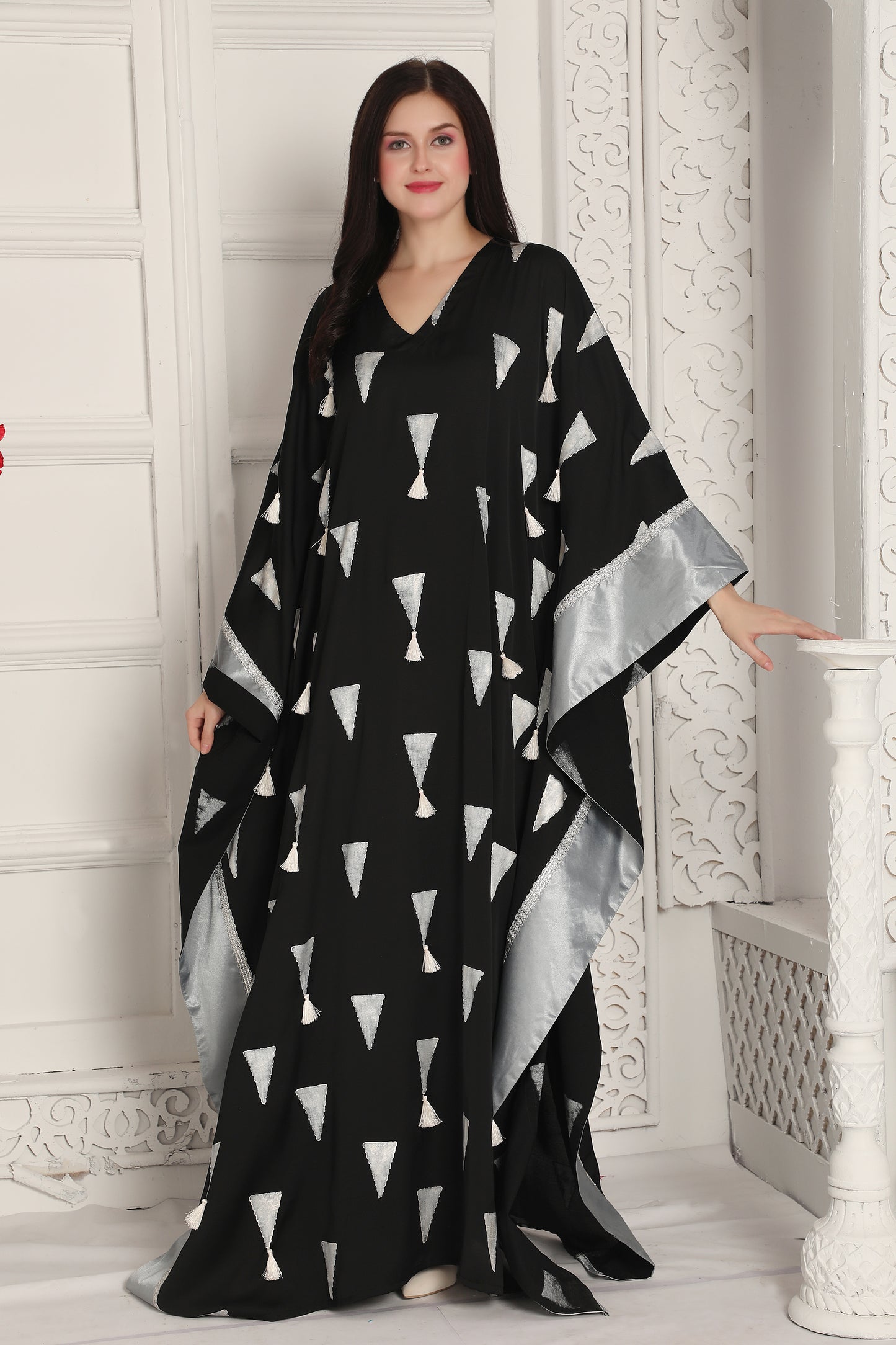Classic Black Designer Kaftan with Geometric Print Pattern