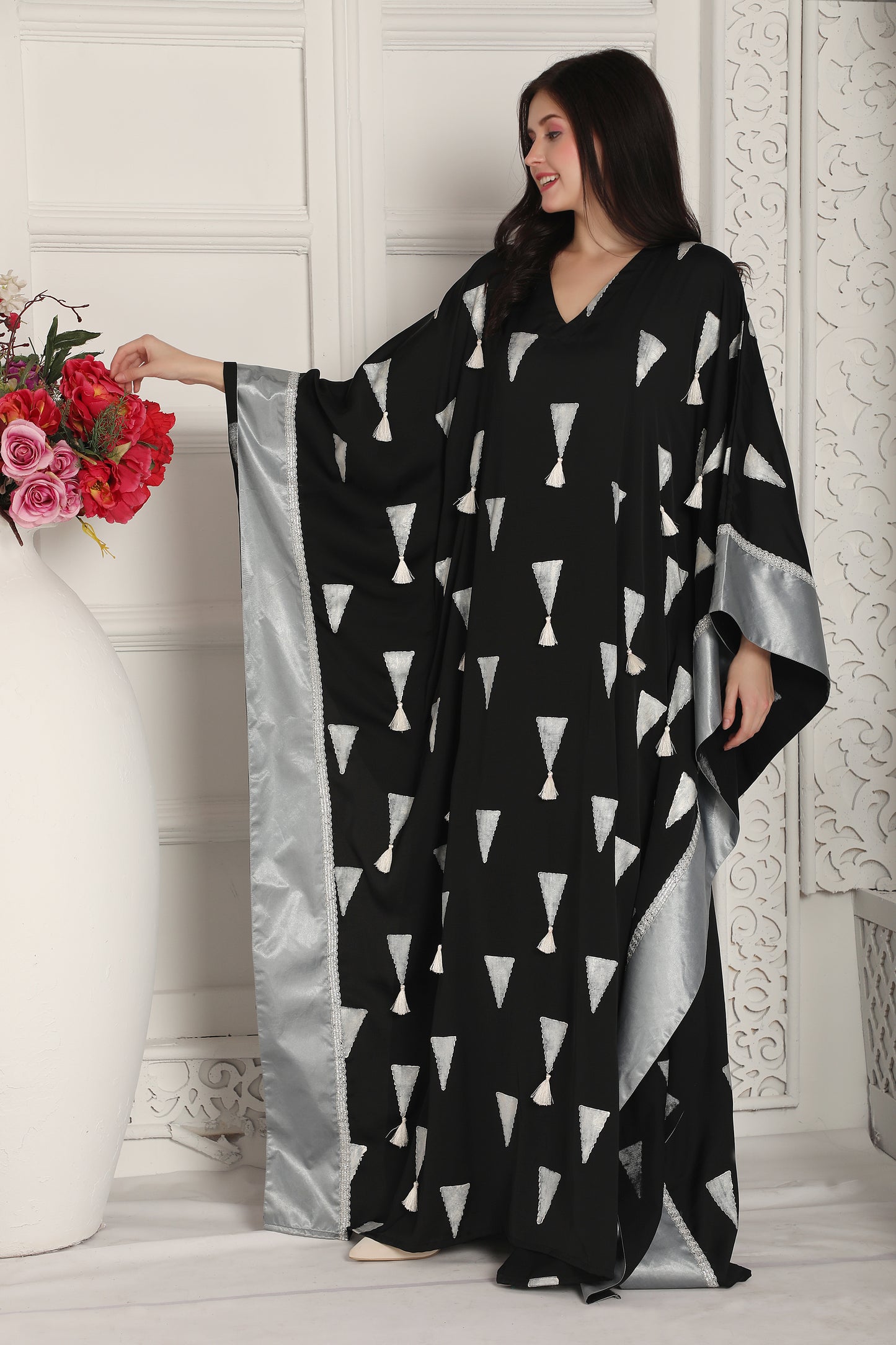 Classic Black Designer Kaftan with Geometric Print Pattern
