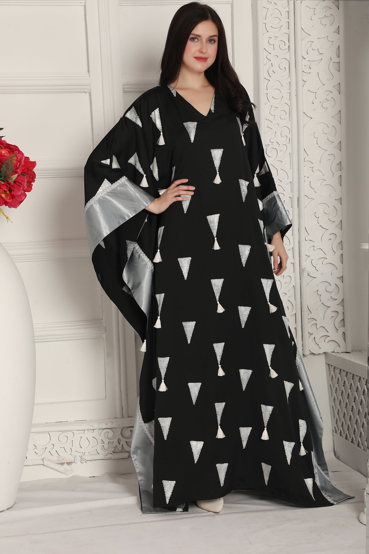 Classic Black Designer Kaftan with Geometric Print Pattern