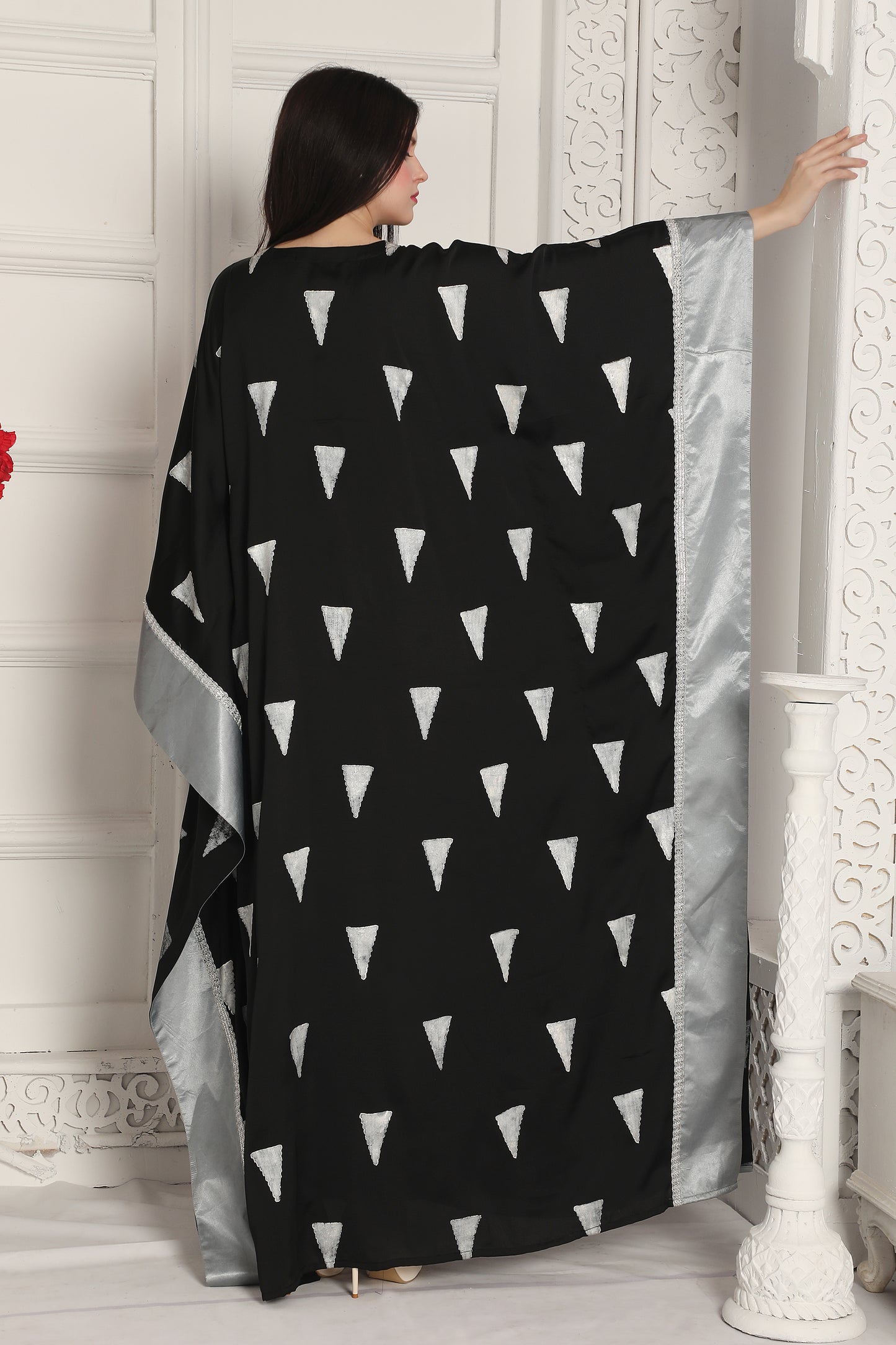 Classic Black Designer Kaftan with Geometric Print Pattern