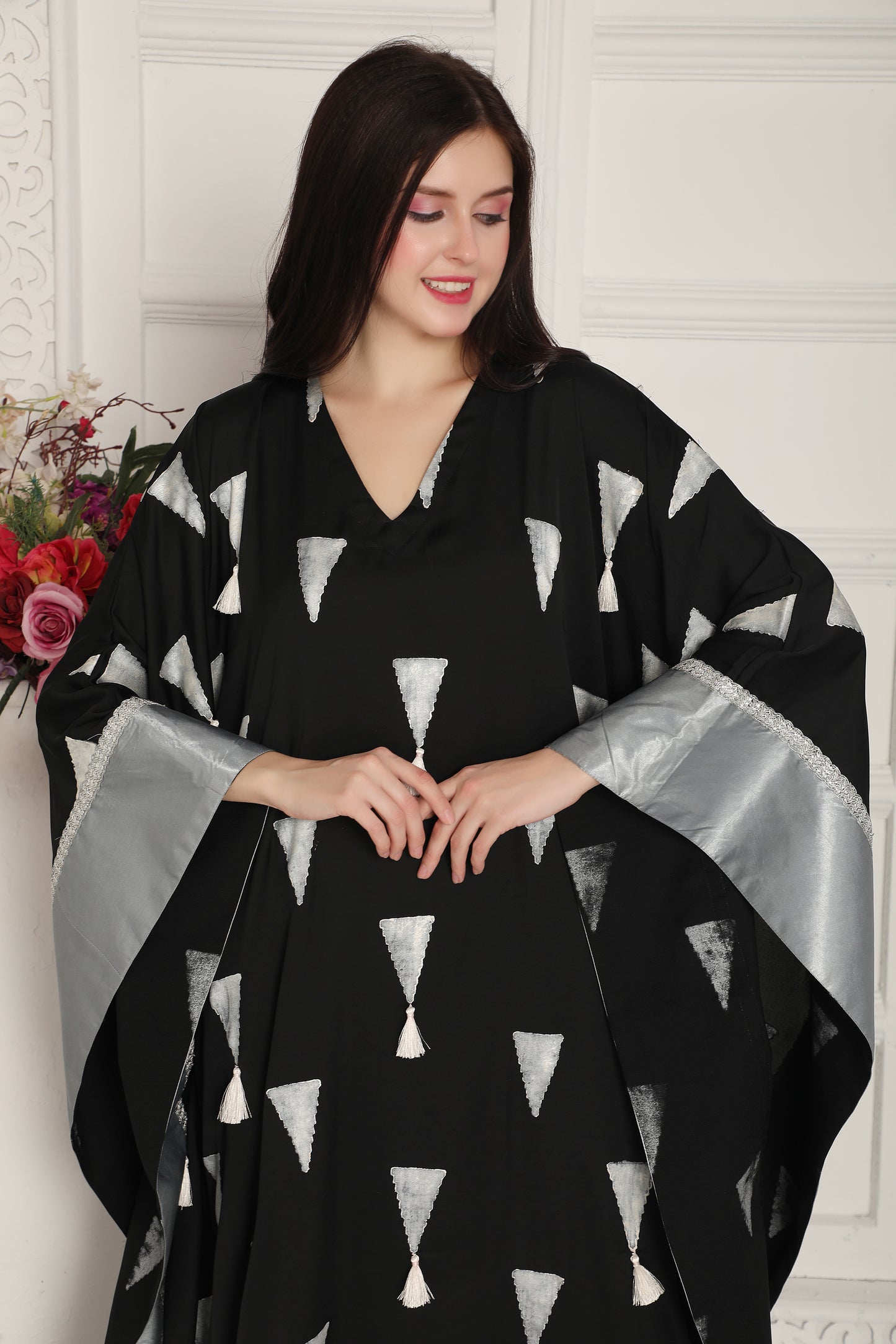 Classic Black Designer Kaftan with Geometric Print Pattern