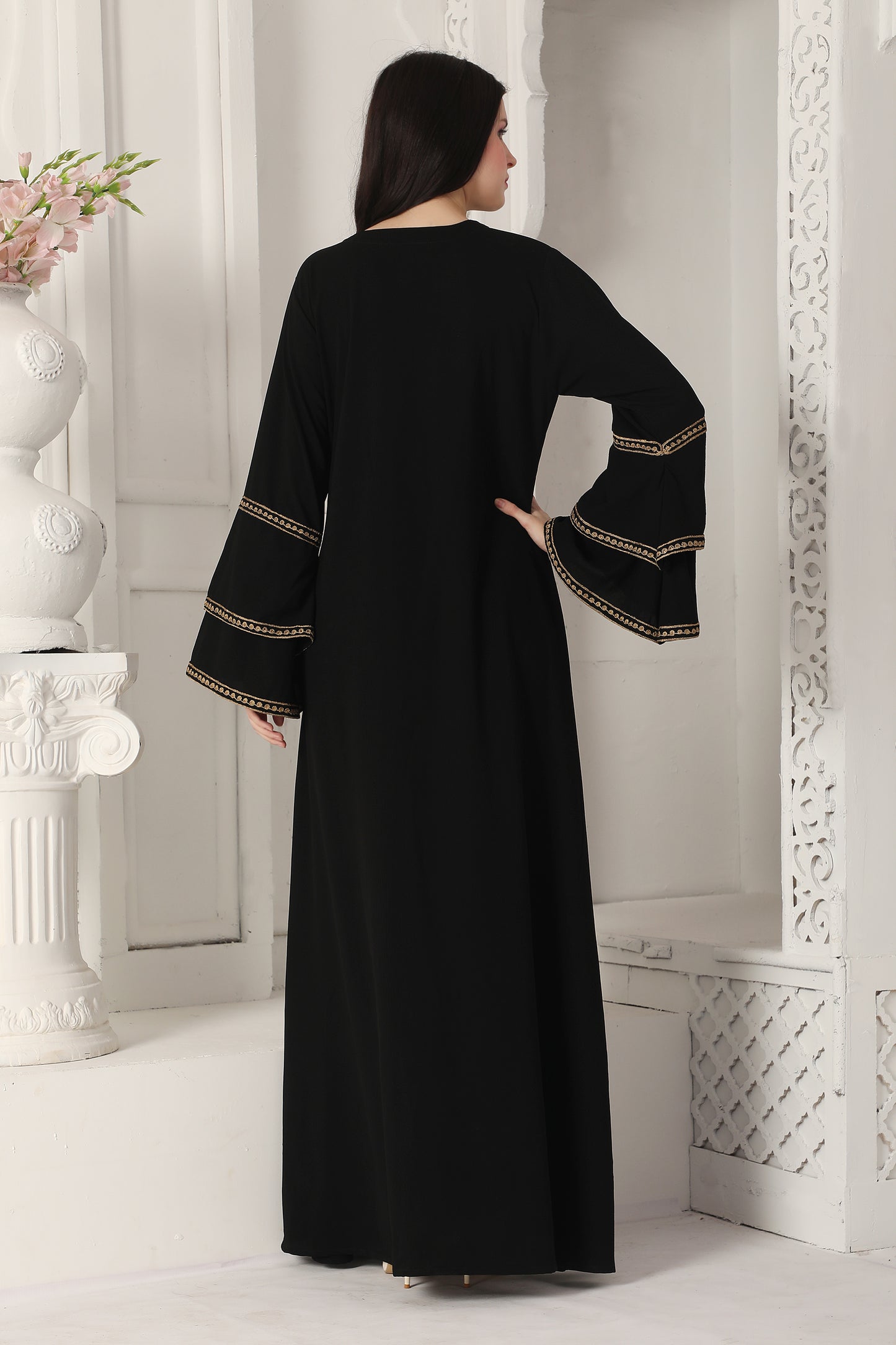 Black Gold Embroidered Modest Maxi Dress