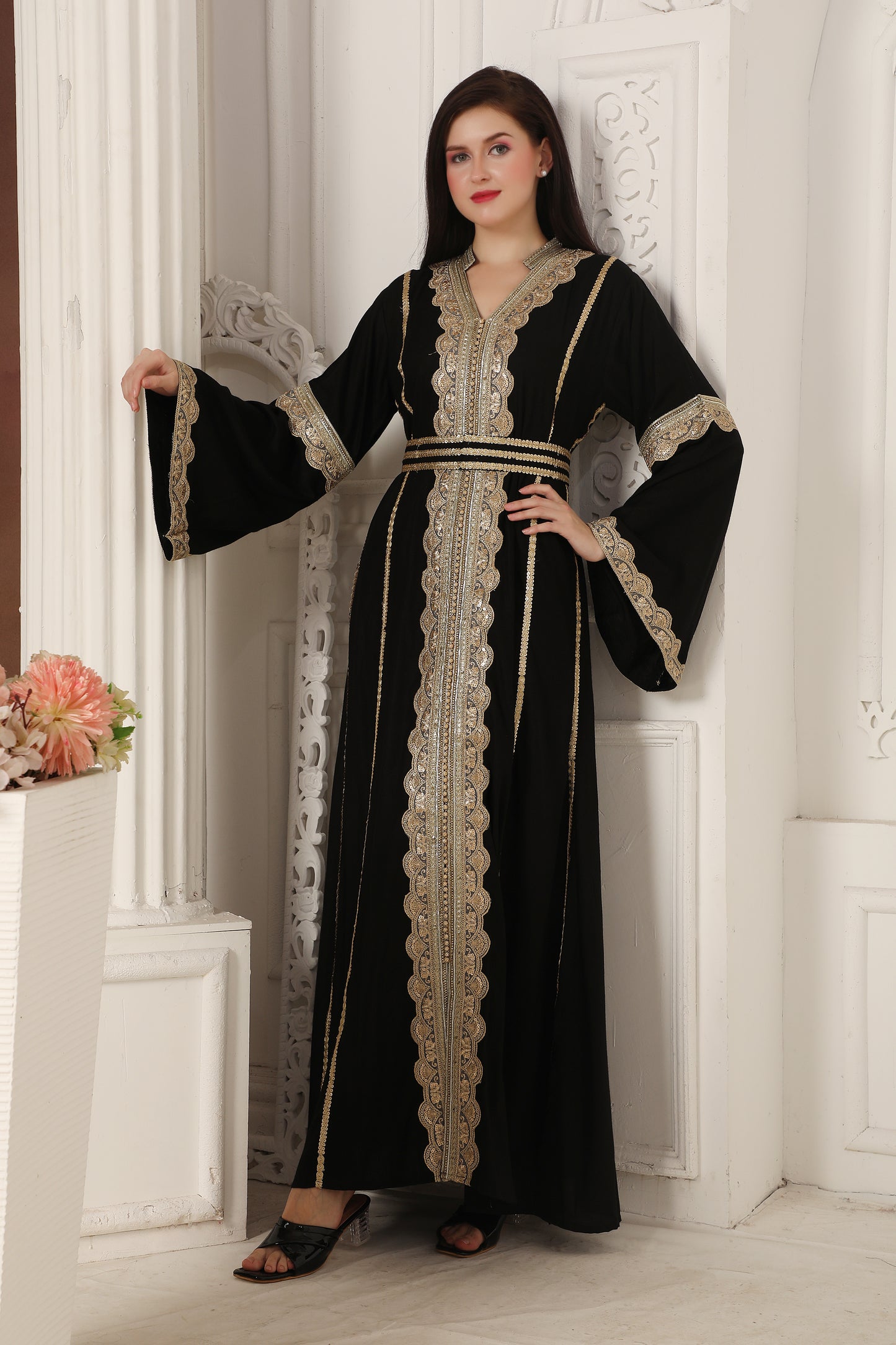 Classic Black & Gold Embroidered Arabian Style Abaya