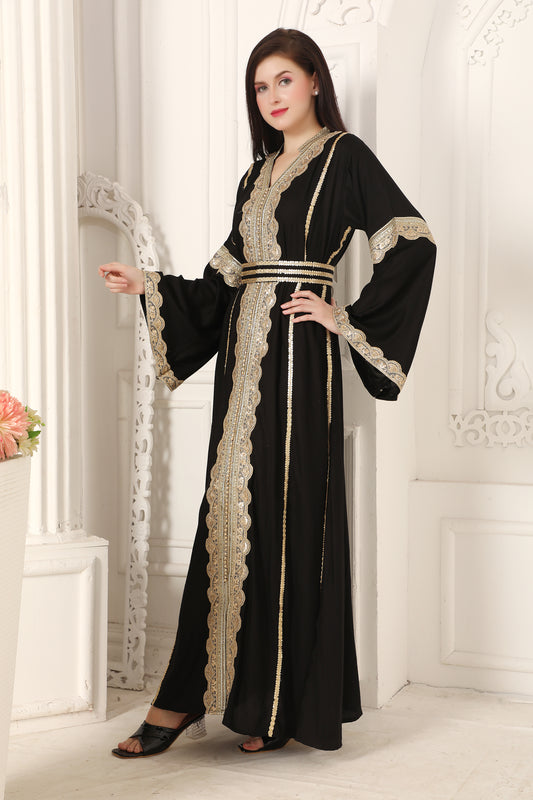 Classic Black & Gold Embroidered Arabian Style Abaya