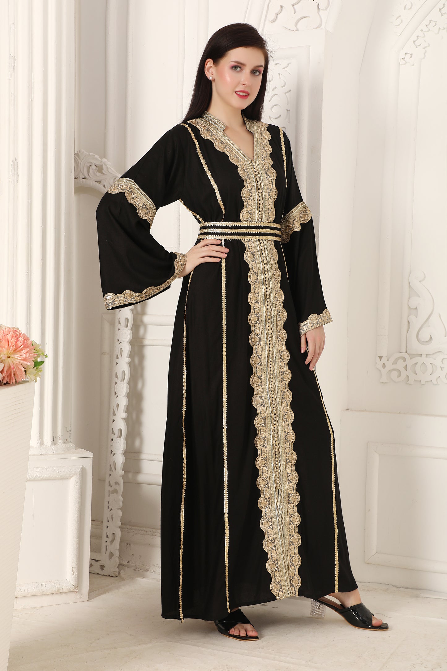 Classic Black & Gold Embroidered Arabian Style Abaya