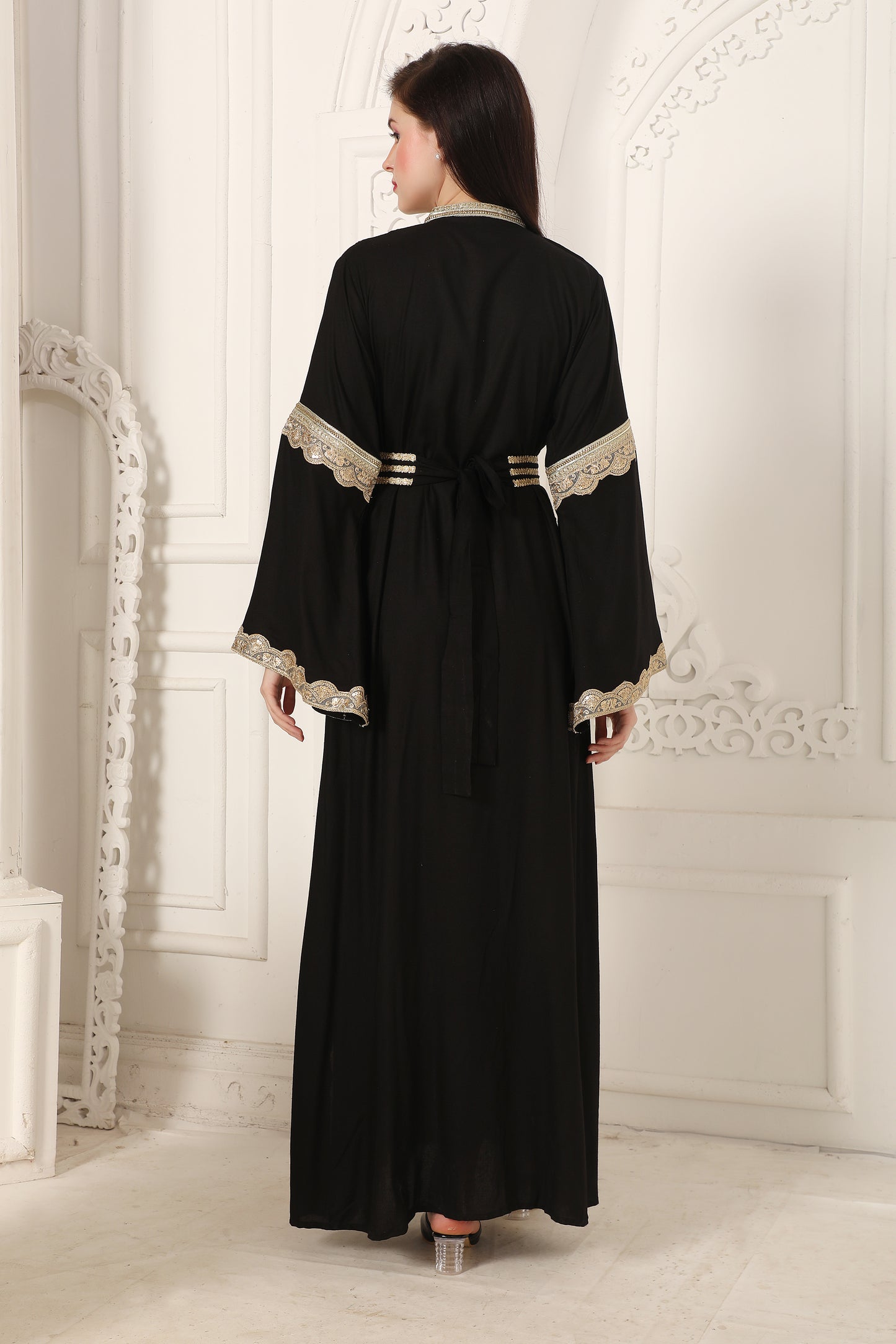 Classic Black & Gold Embroidered Arabian Style Abaya