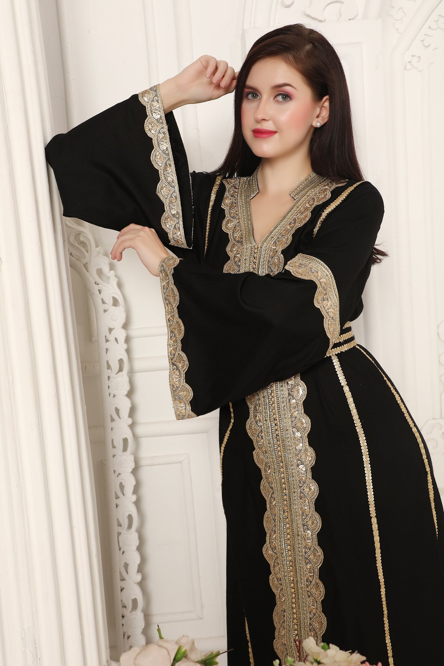 Classic Black & Gold Embroidered Arabian Style Abaya