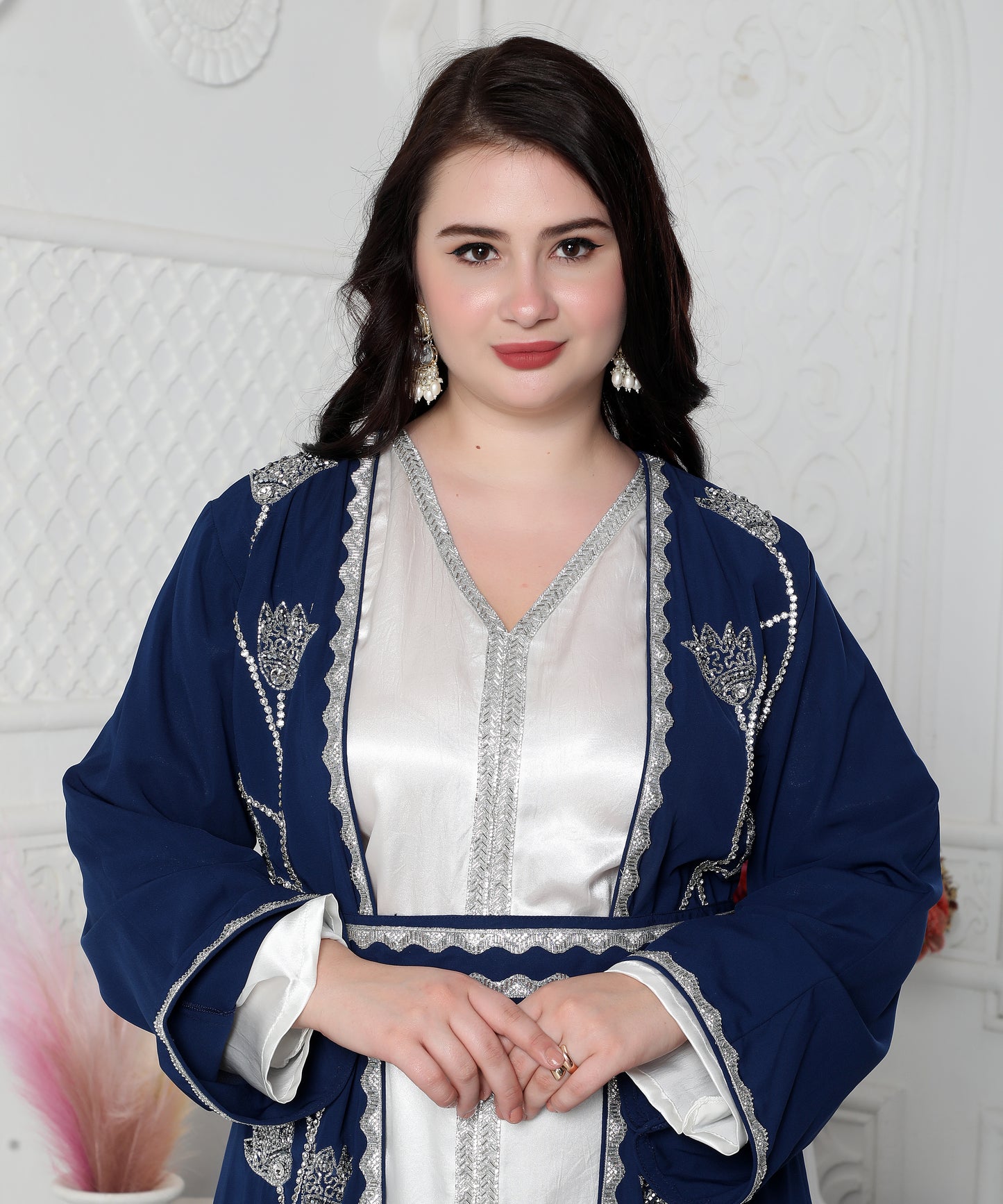 Royal Blue & Silver Embroidered Layered Kaftan