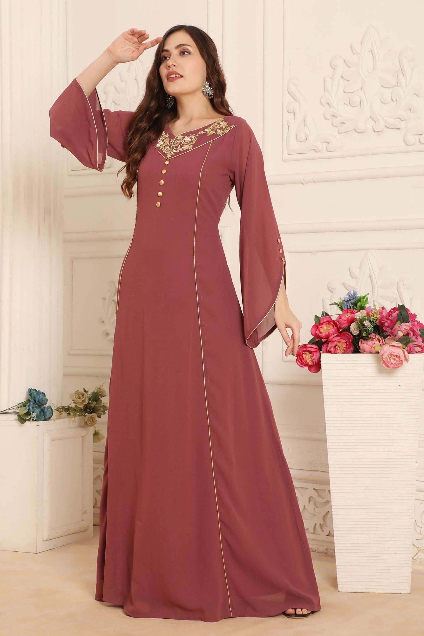 Dusty Rose Embroidered Kaftan