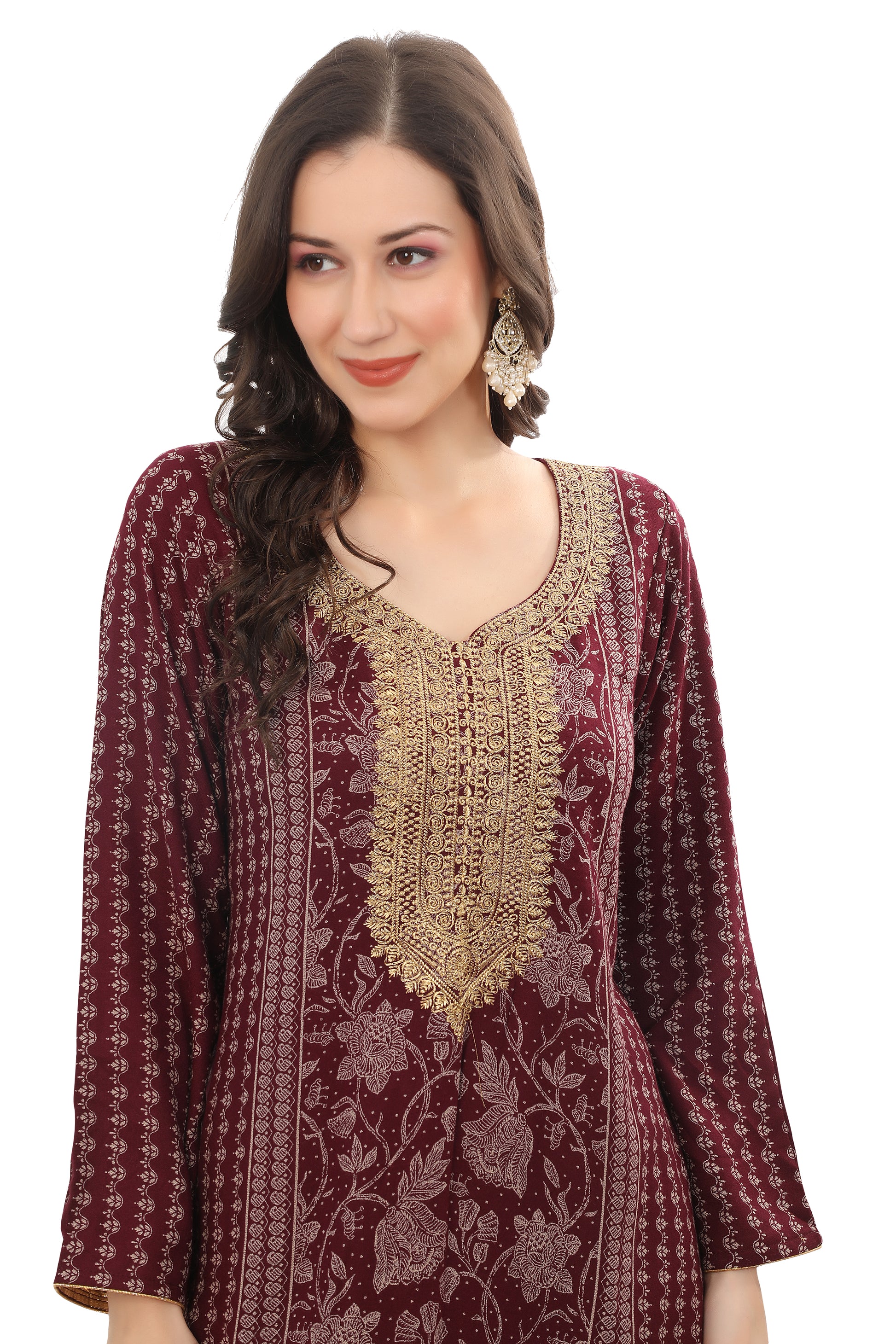 Designer Maroon Kaftan in Alpine Fabric with Intricate Embroidery – Party Wear