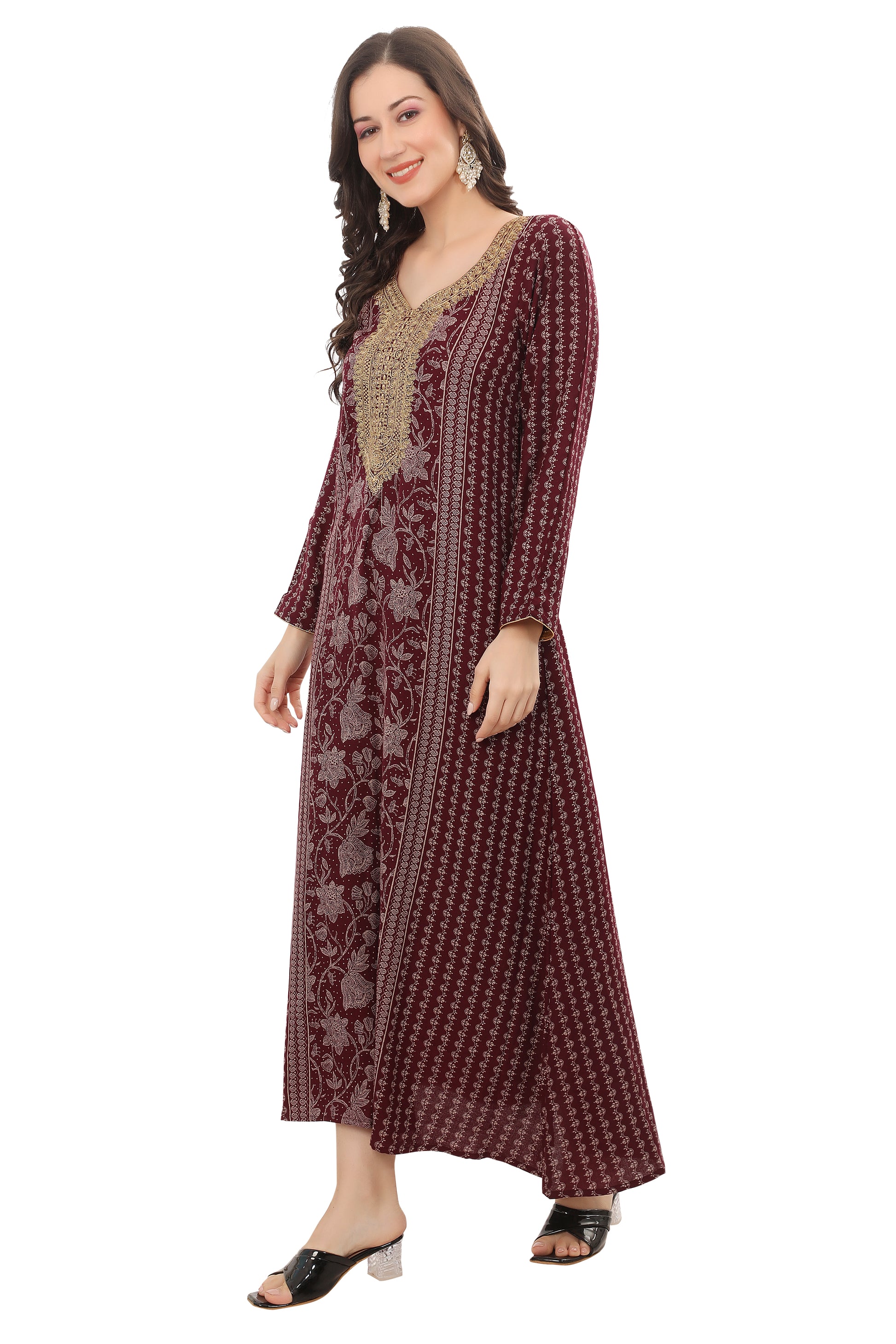 Maroon Alpine Fabric Kaftan with Embroidery – Comfortable and Elegant Ethnic Wear