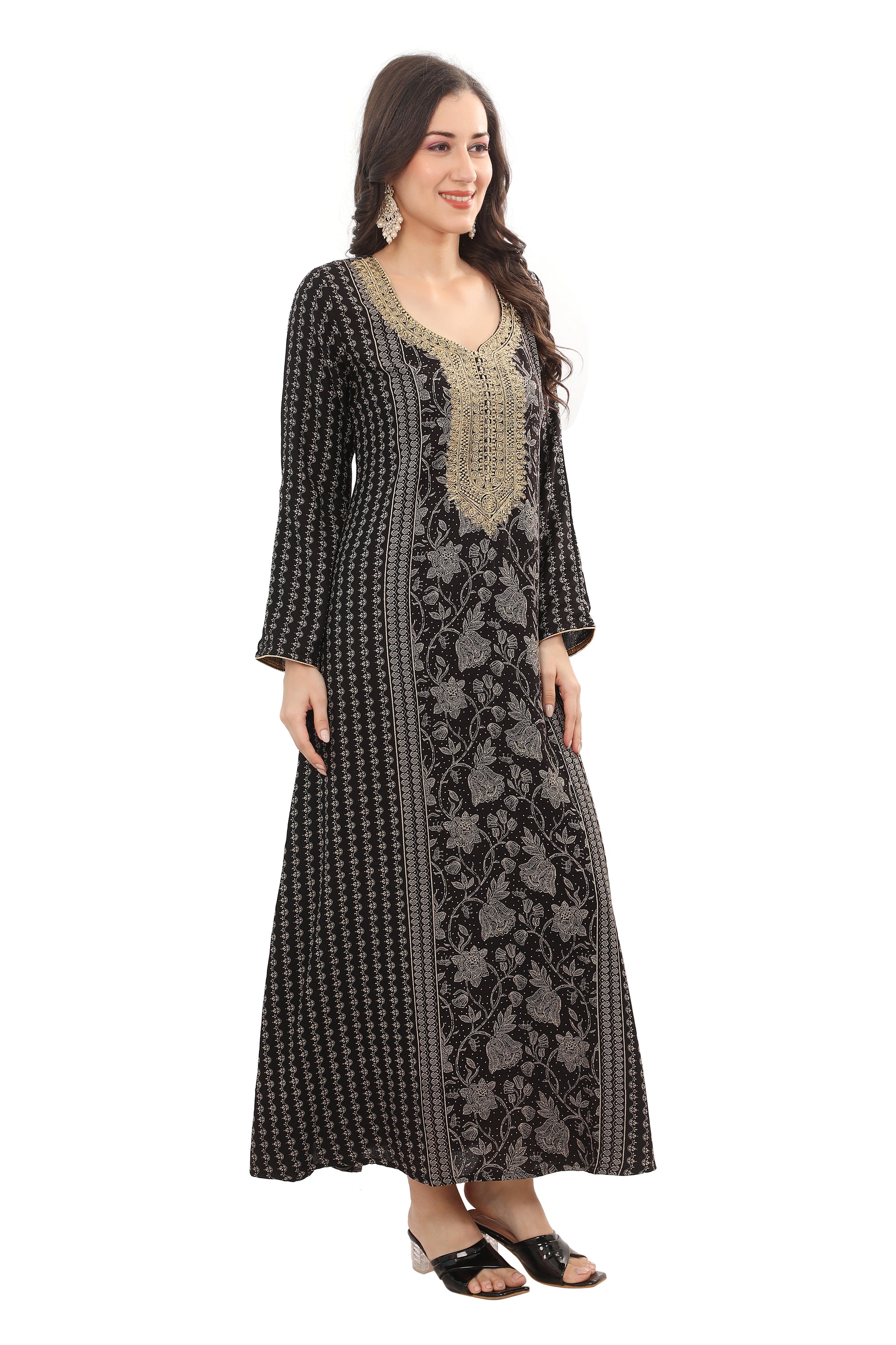 Stylish Black Embroidered Kaftan – Lightweight Alpine Fabric Dress for Women