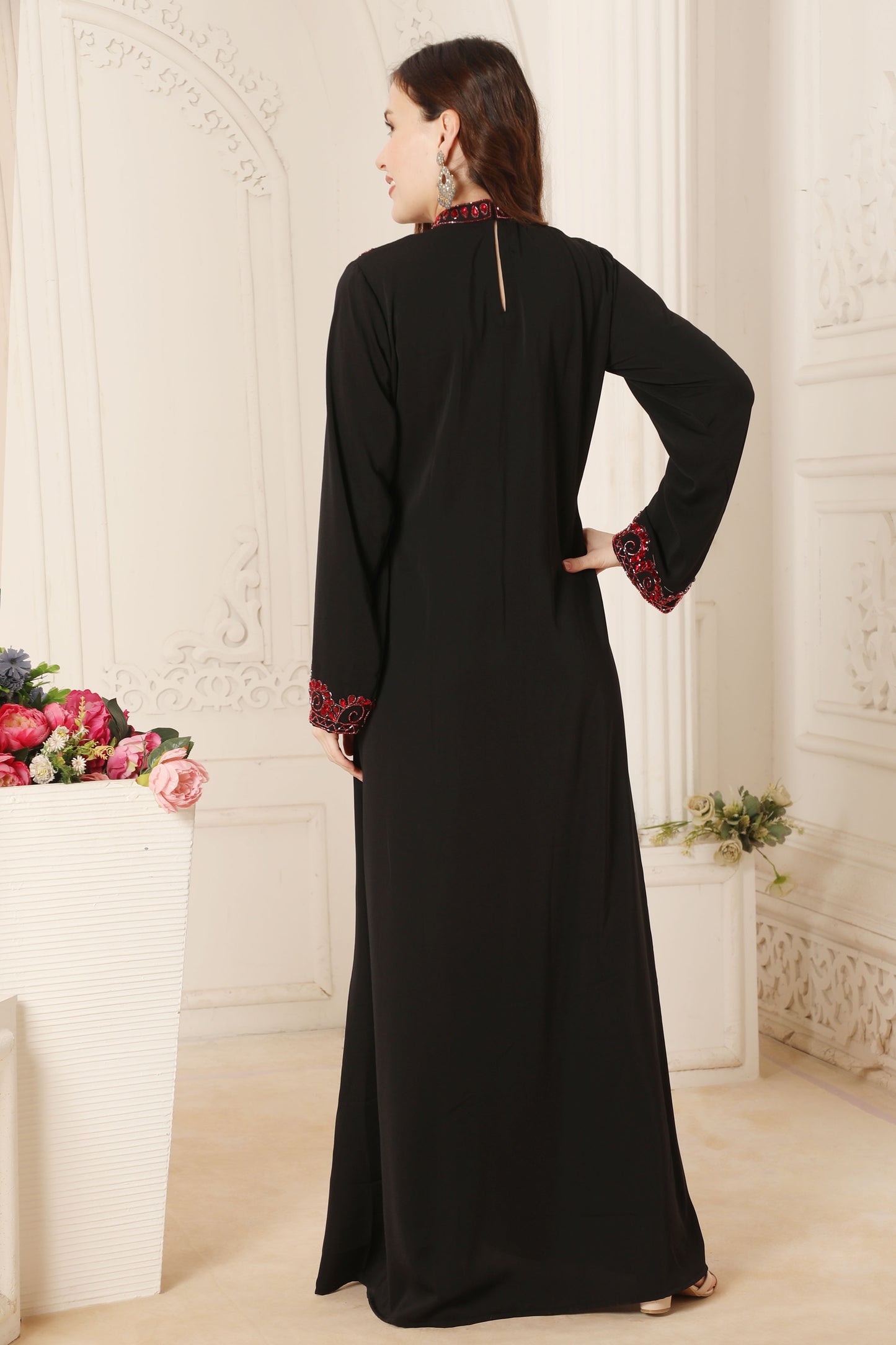 Black & Red Embroidered Kaftan