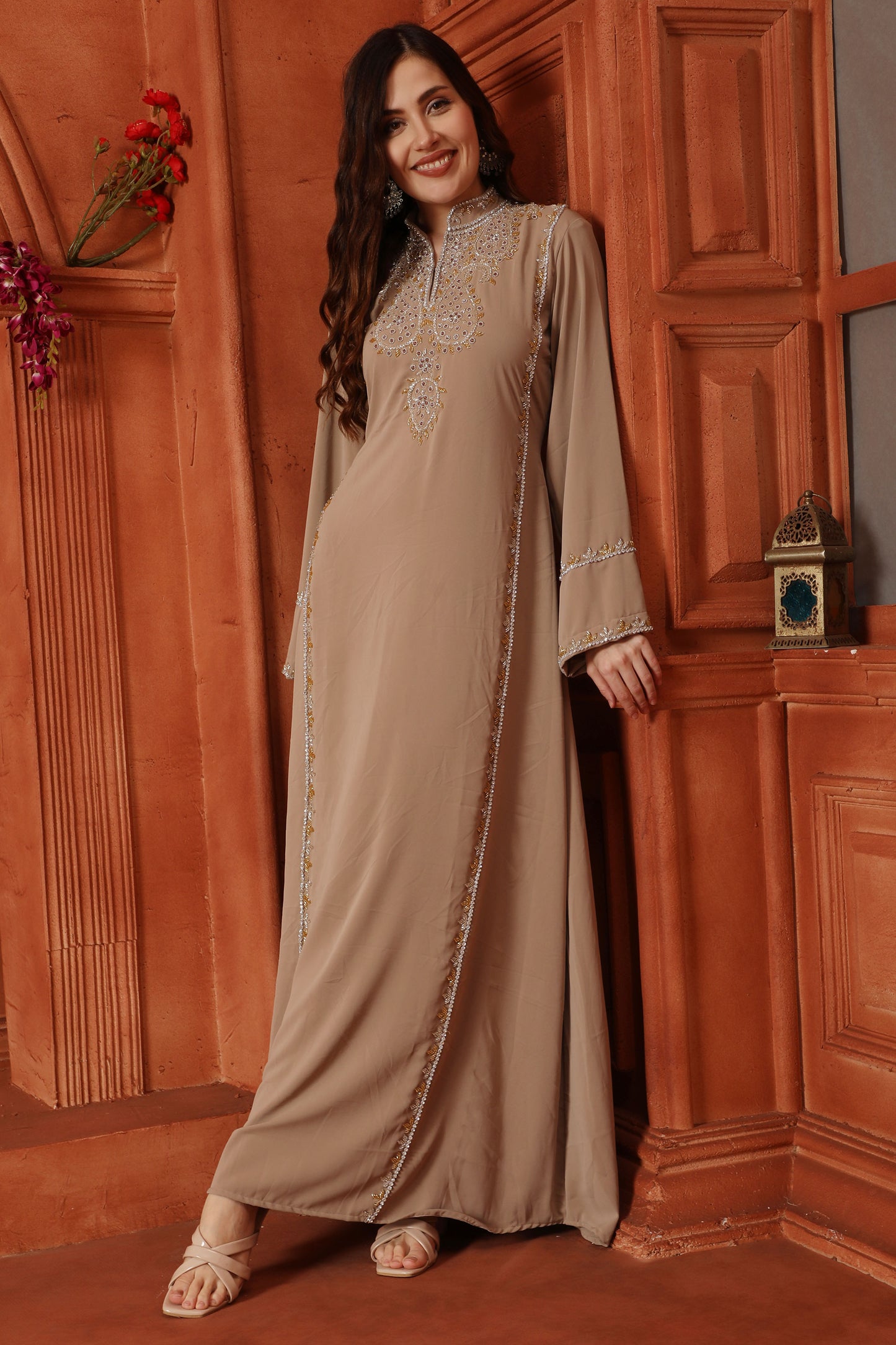 Mocha Gold Embroidered Kaftan