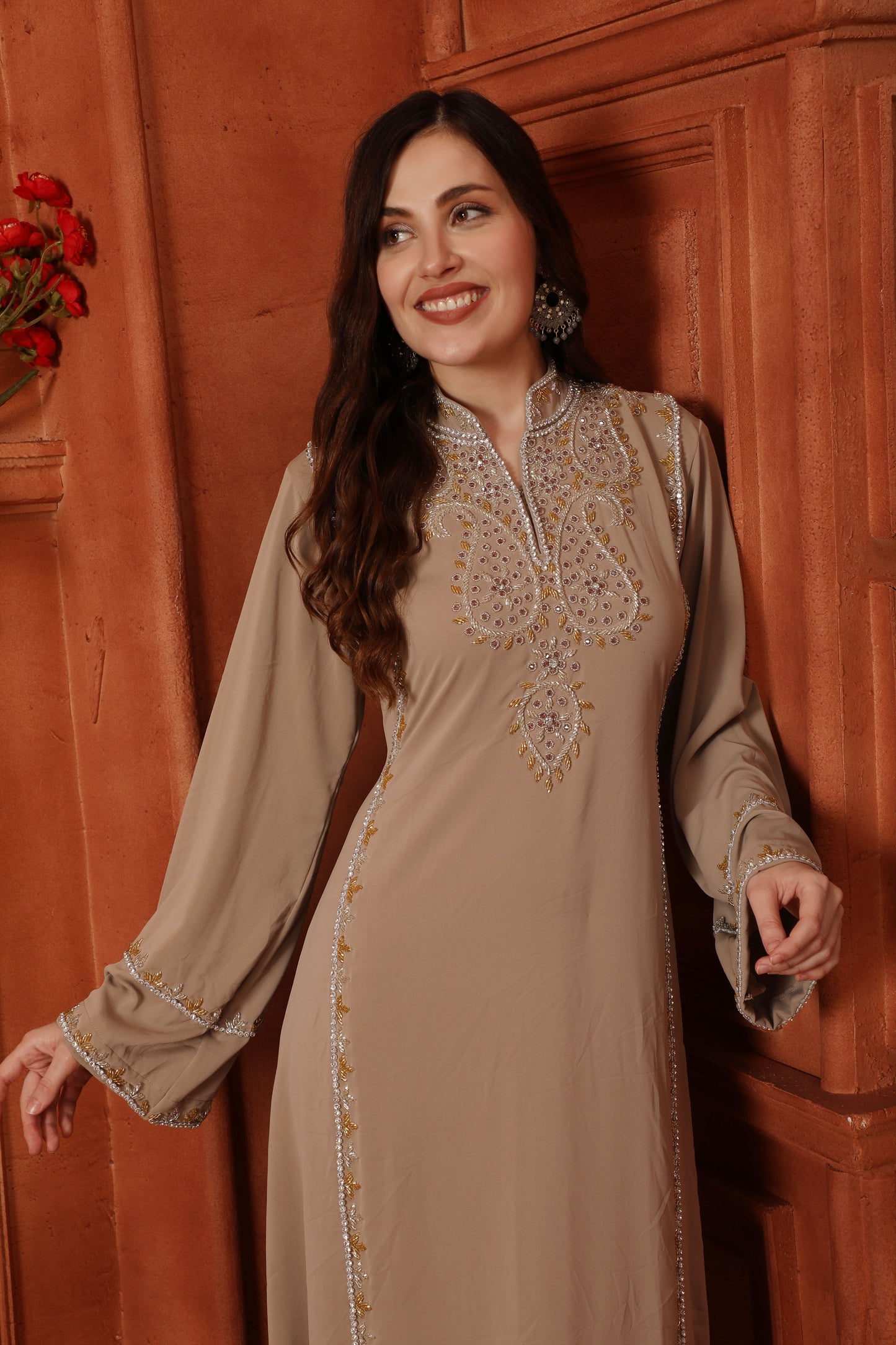 Mocha Gold Embroidered Kaftan