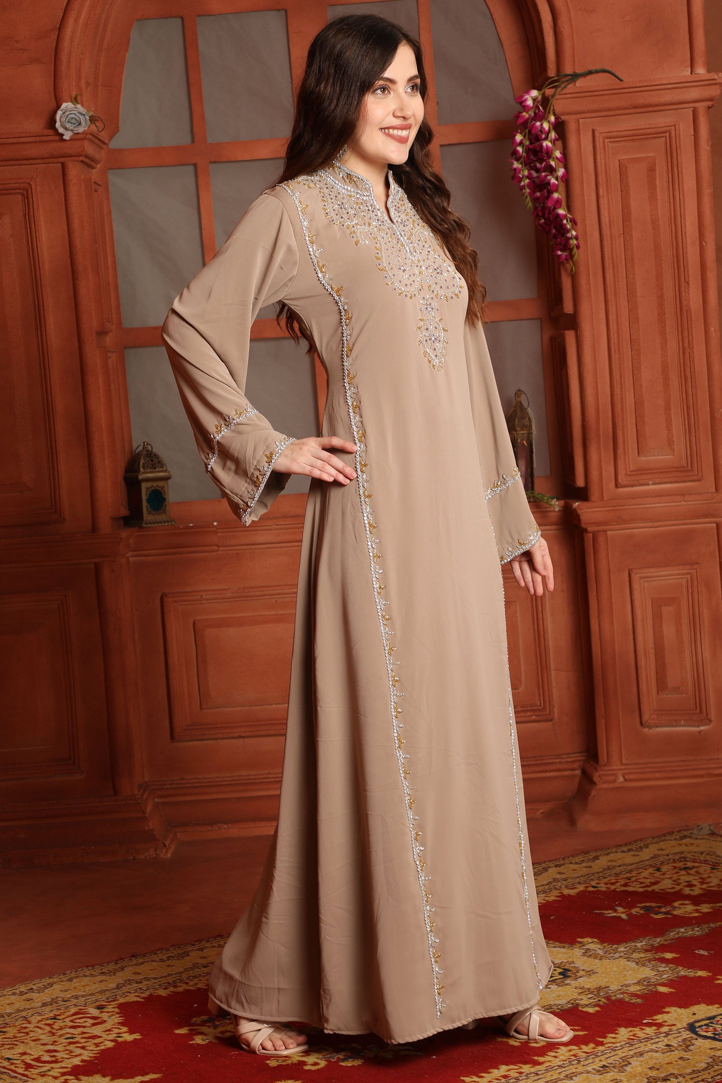 Mocha Gold Embroidered Kaftan