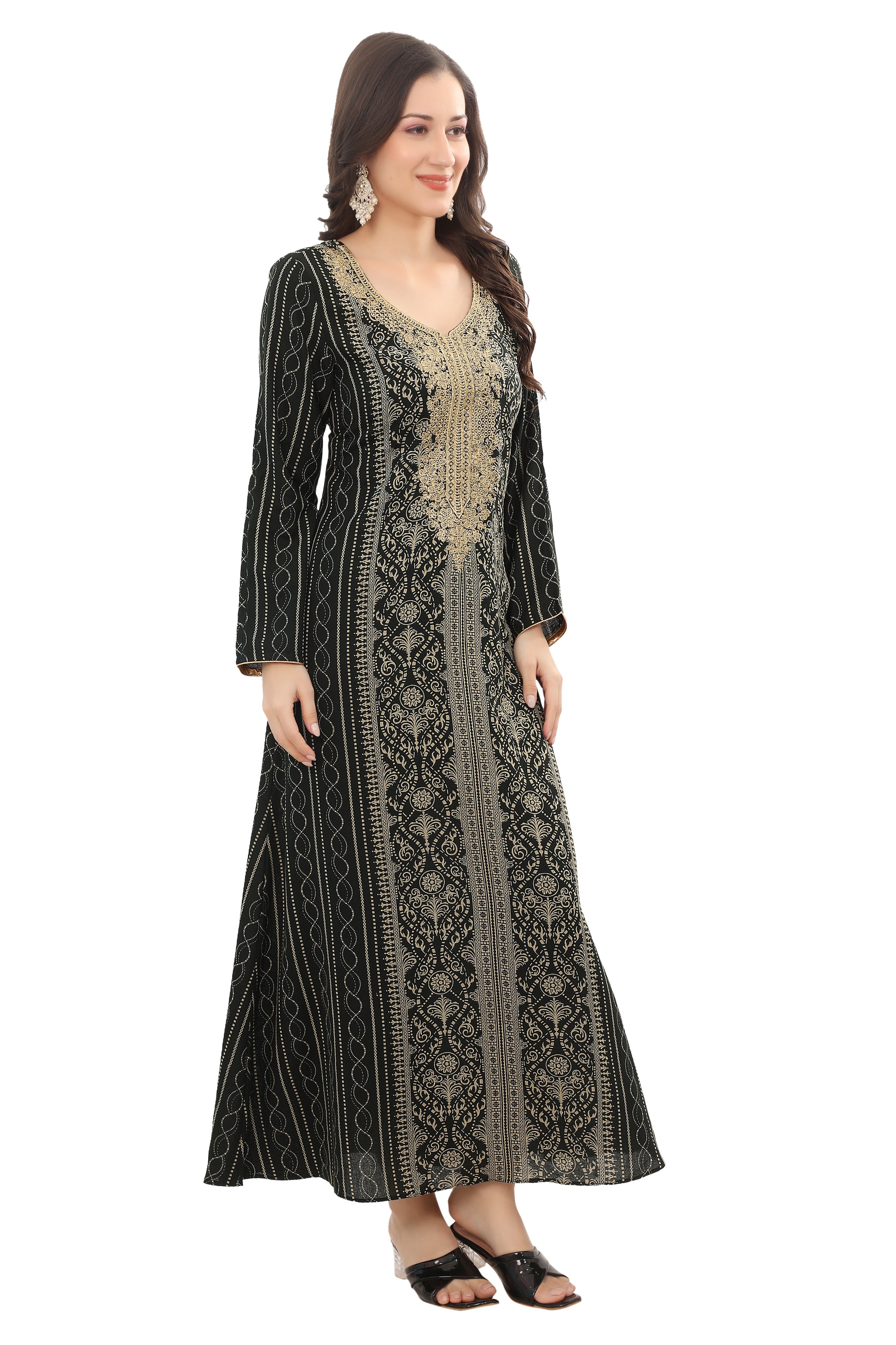 Stylish Bottle Green Embroidered Kaftan – Lightweight Alpine Fabric Party Wear