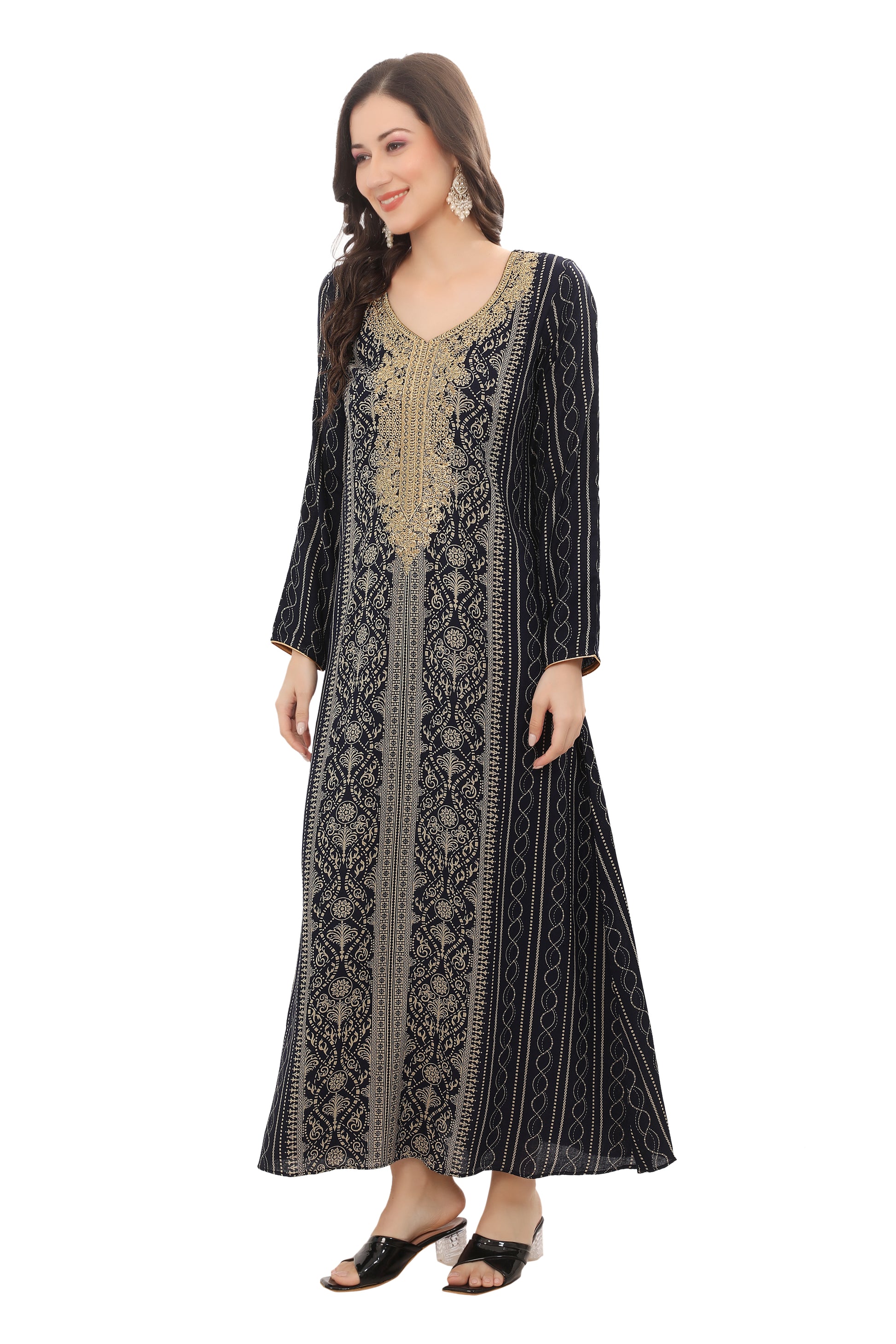 Navy Blue Alpine Fabric Kaftan with Embroidery – Comfortable and Elegant Ethnic Wear