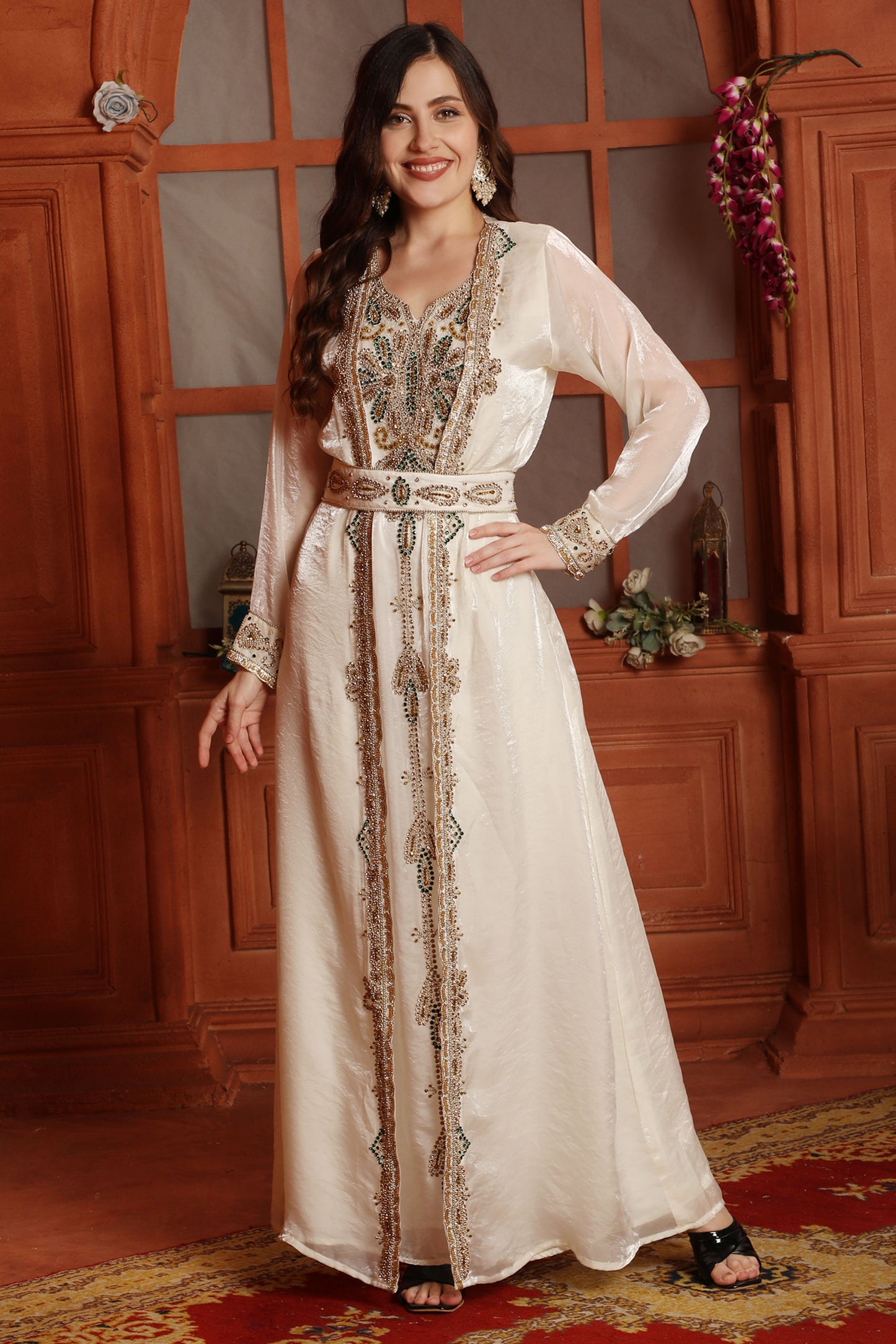 Ivory Hand-Embellished Kaftan