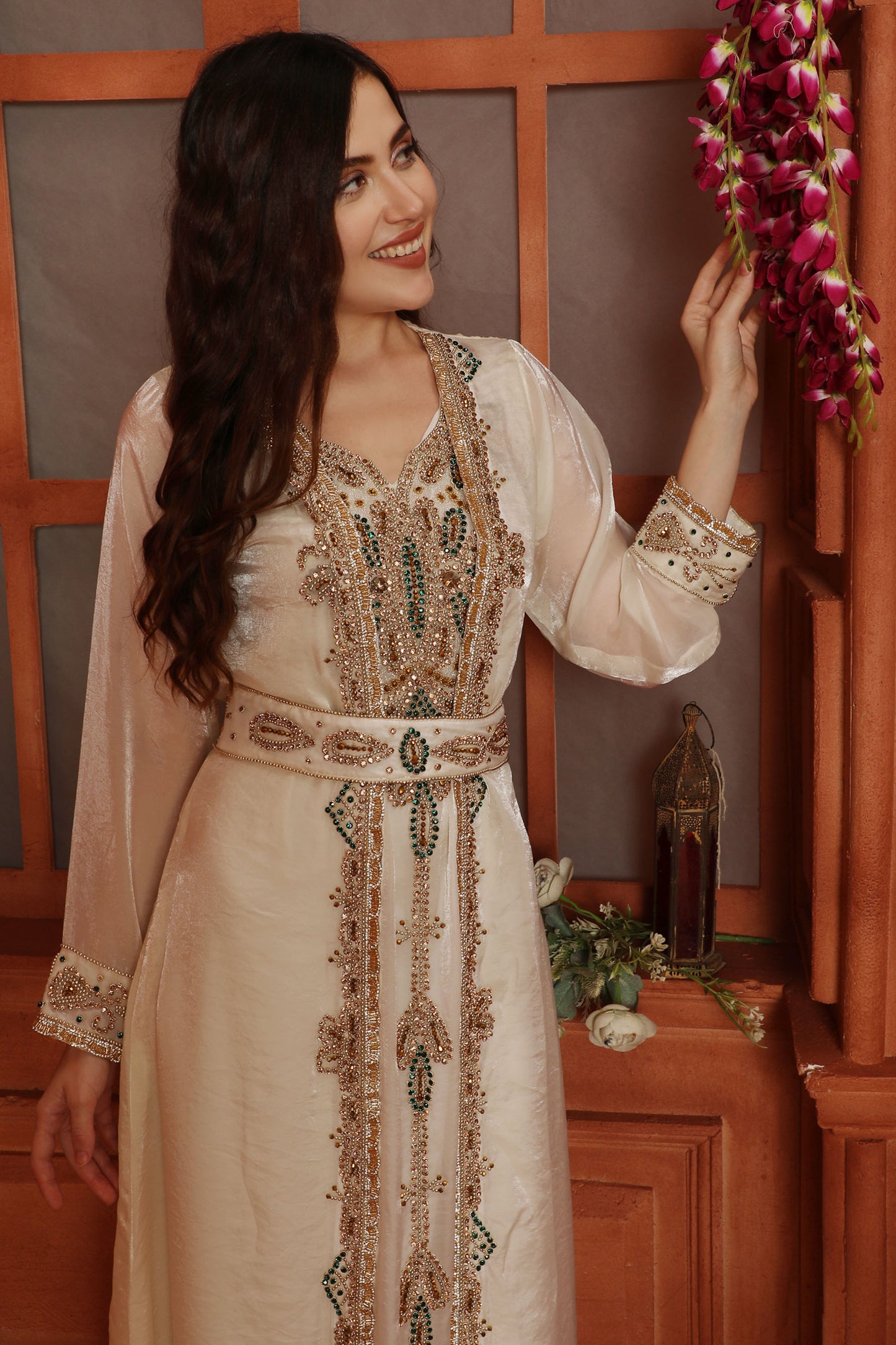 Ivory Hand-Embellished Kaftan