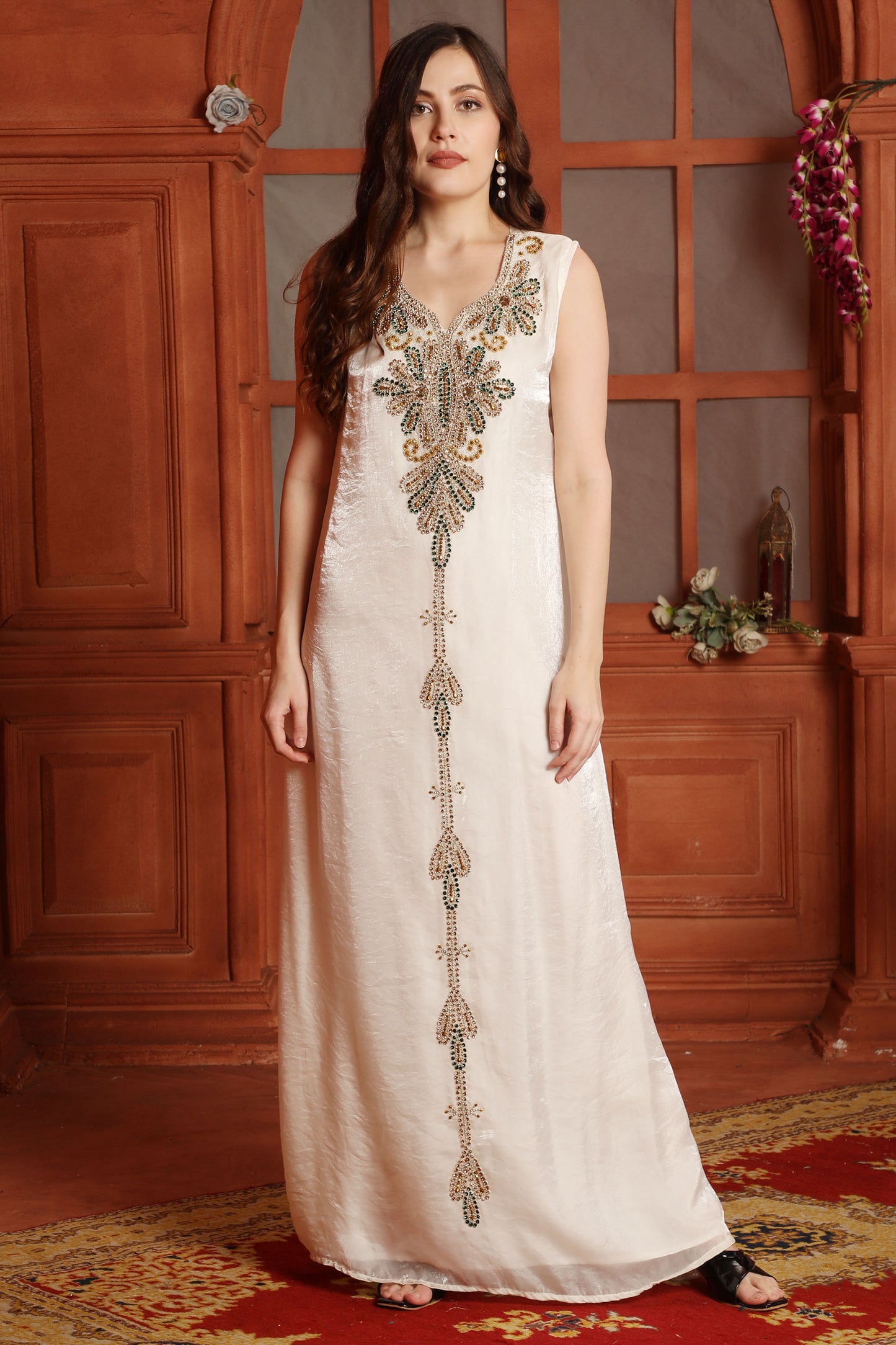 Ivory Hand-Embellished Kaftan