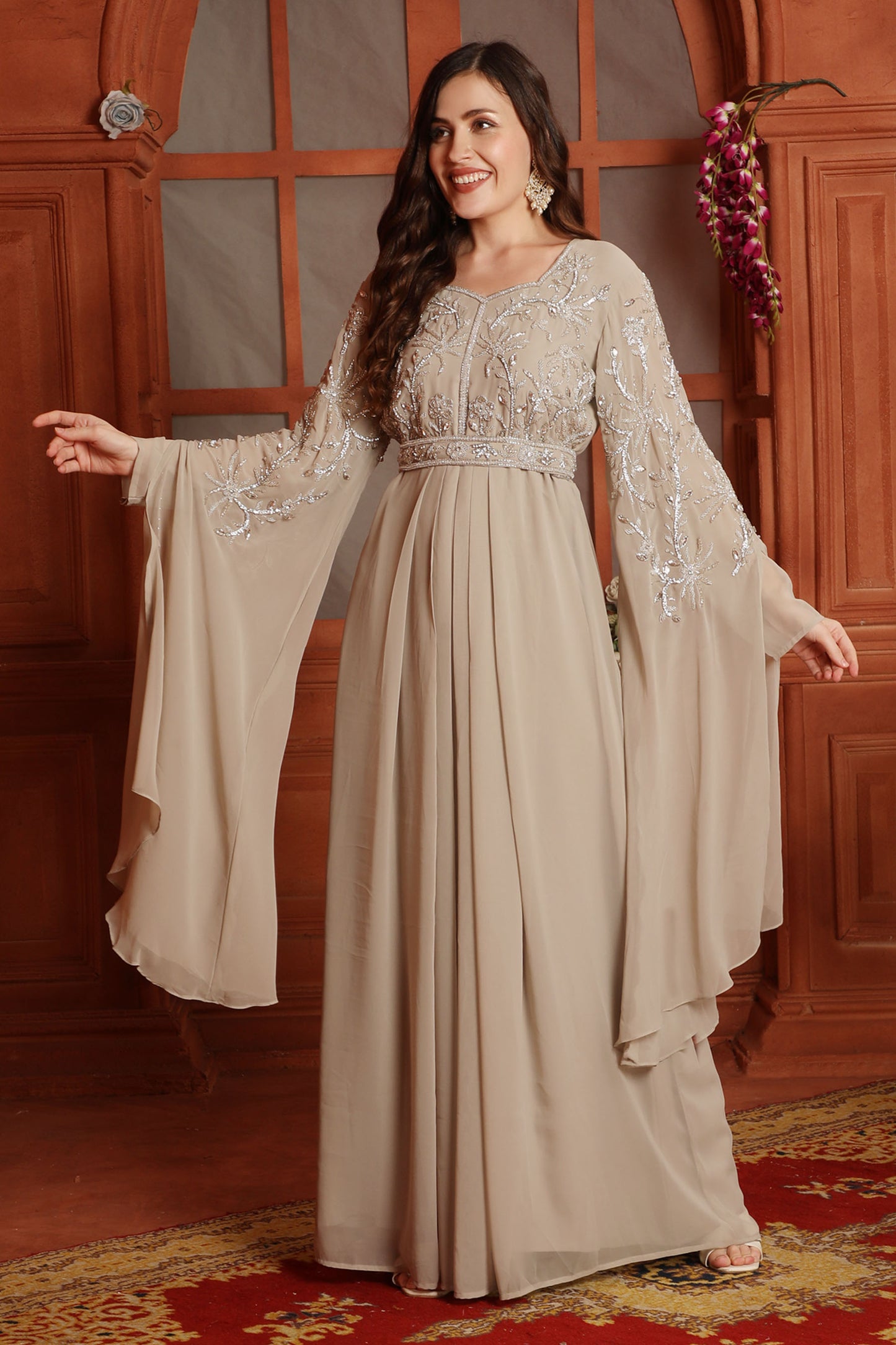 Champagne Silver Embroidered Kaftan