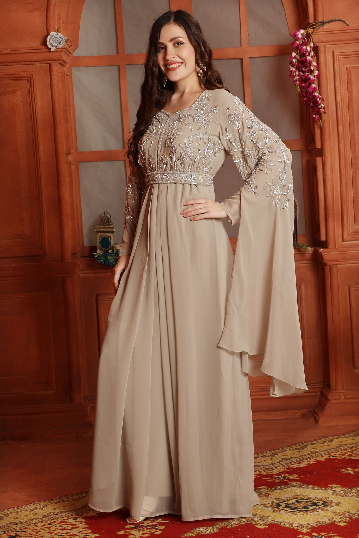Champagne Silver Embroidered Kaftan