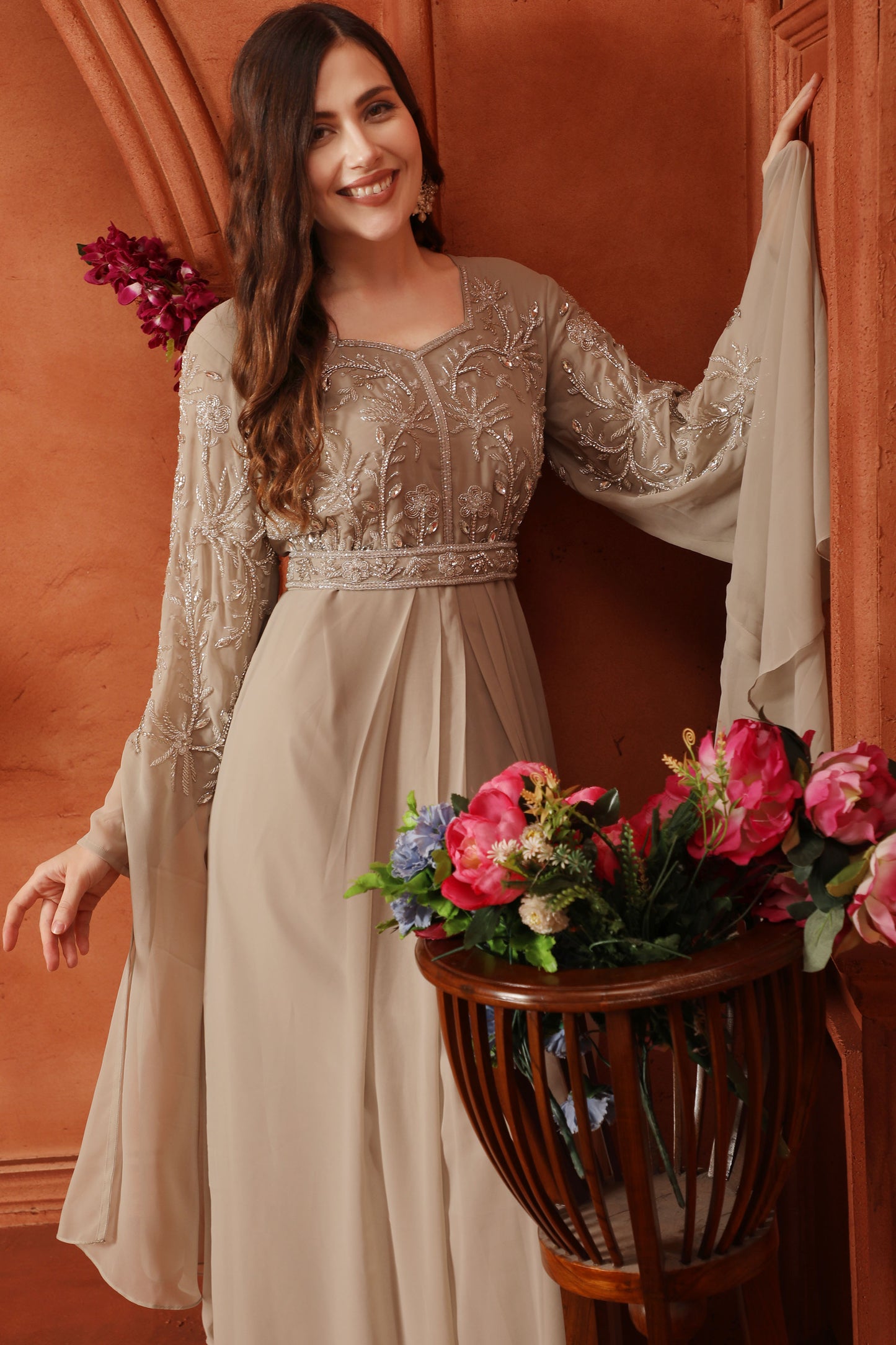 Champagne Silver Embroidered Kaftan