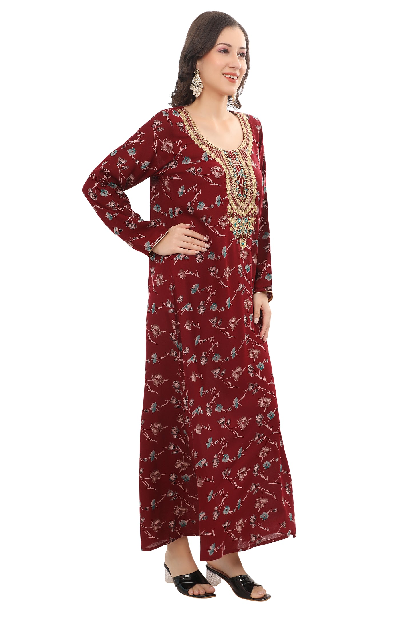 Designer Red Kaftan in Alpine Fabric with Intricate Embroidery – Festive Wear