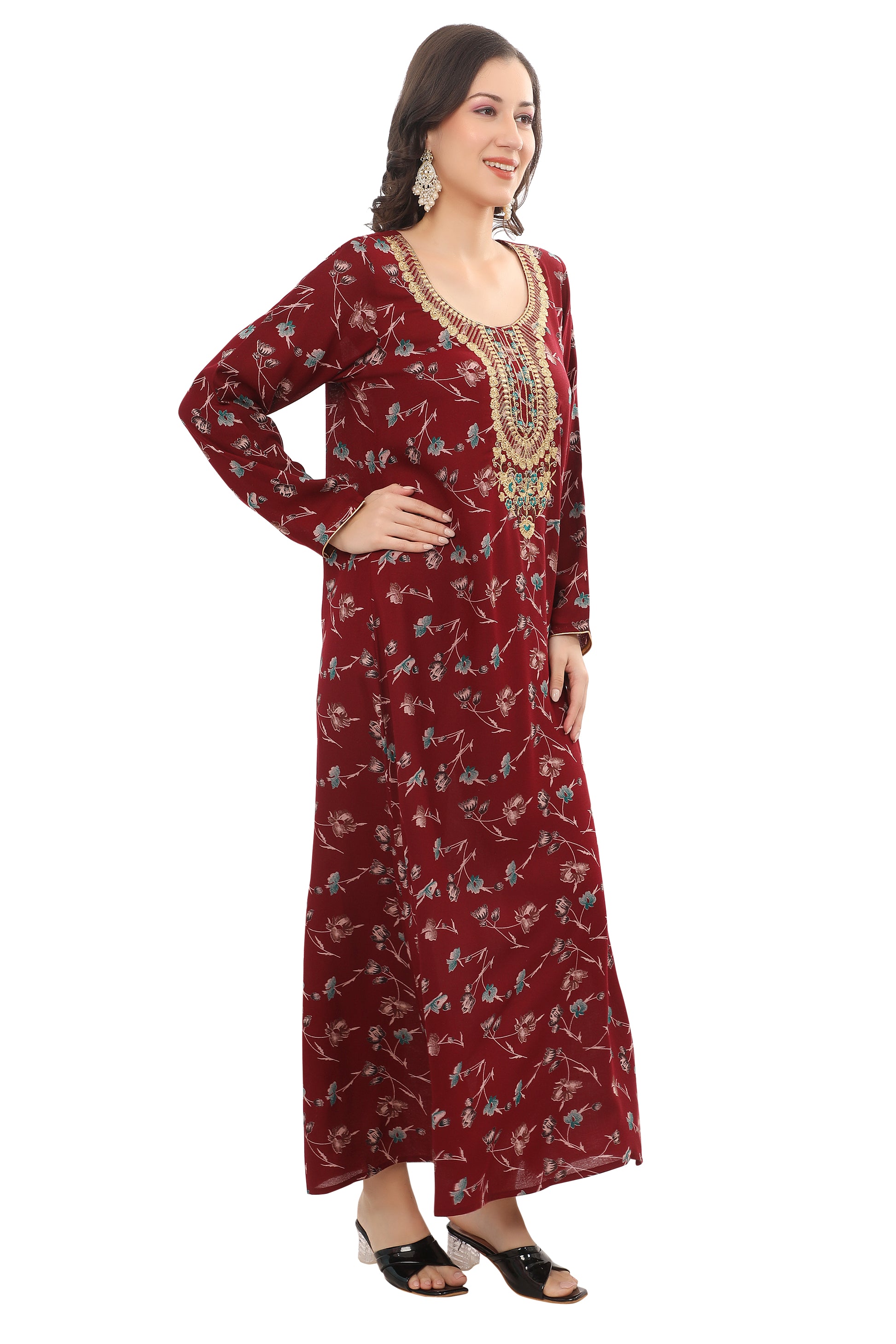 Designer Red Kaftan in Alpine Fabric with Intricate Embroidery – Festive Wear