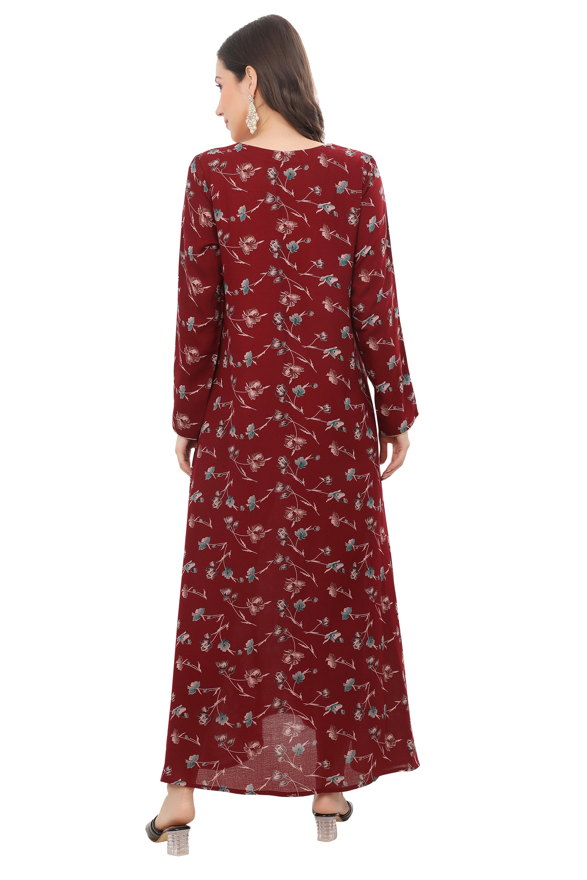 Stylish Red Embroidered Kaftan – Lightweight Alpine Fabric Dress for Women