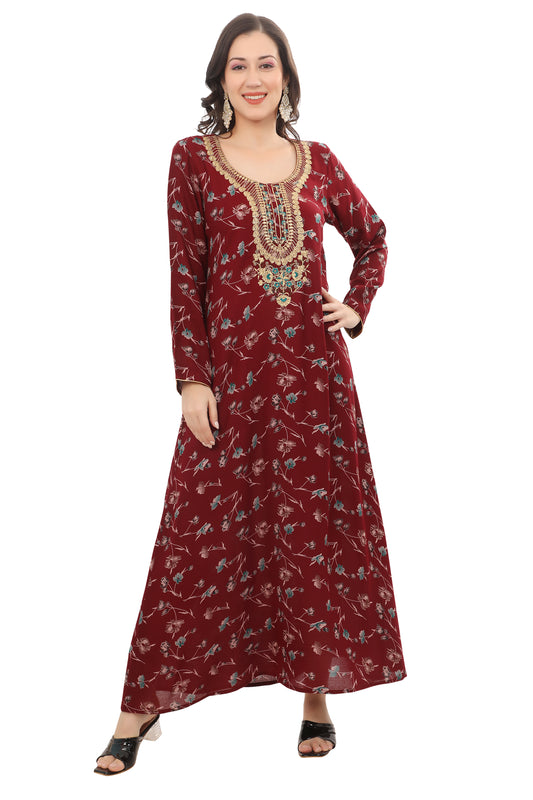 Red Alpine Embroidered Kaftan – Elegant Ethnic Party Wear Dress for Women