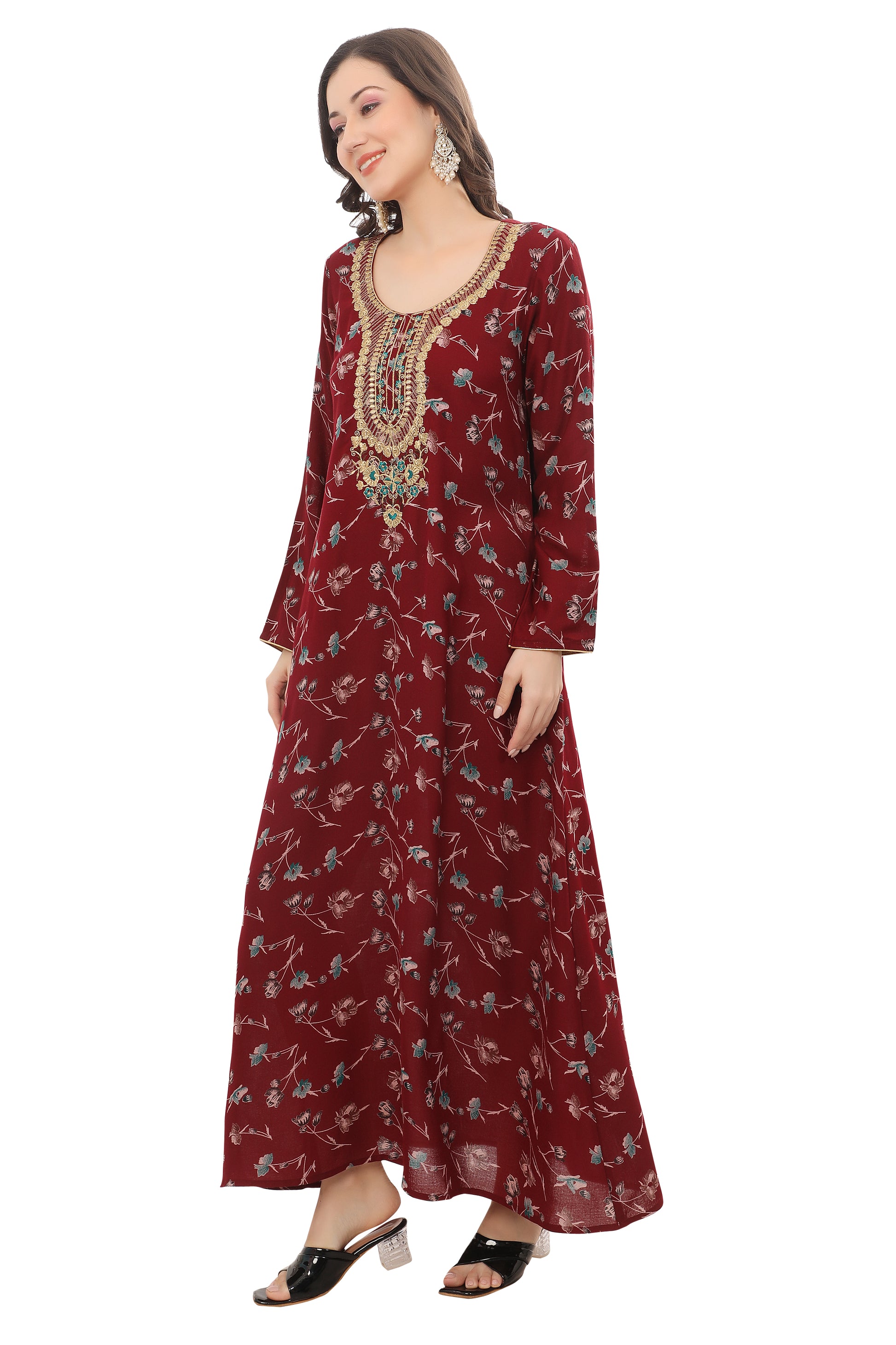 Red Alpine Fabric Kaftan with Embroidery – Comfortable and Elegant Ethnic Wear