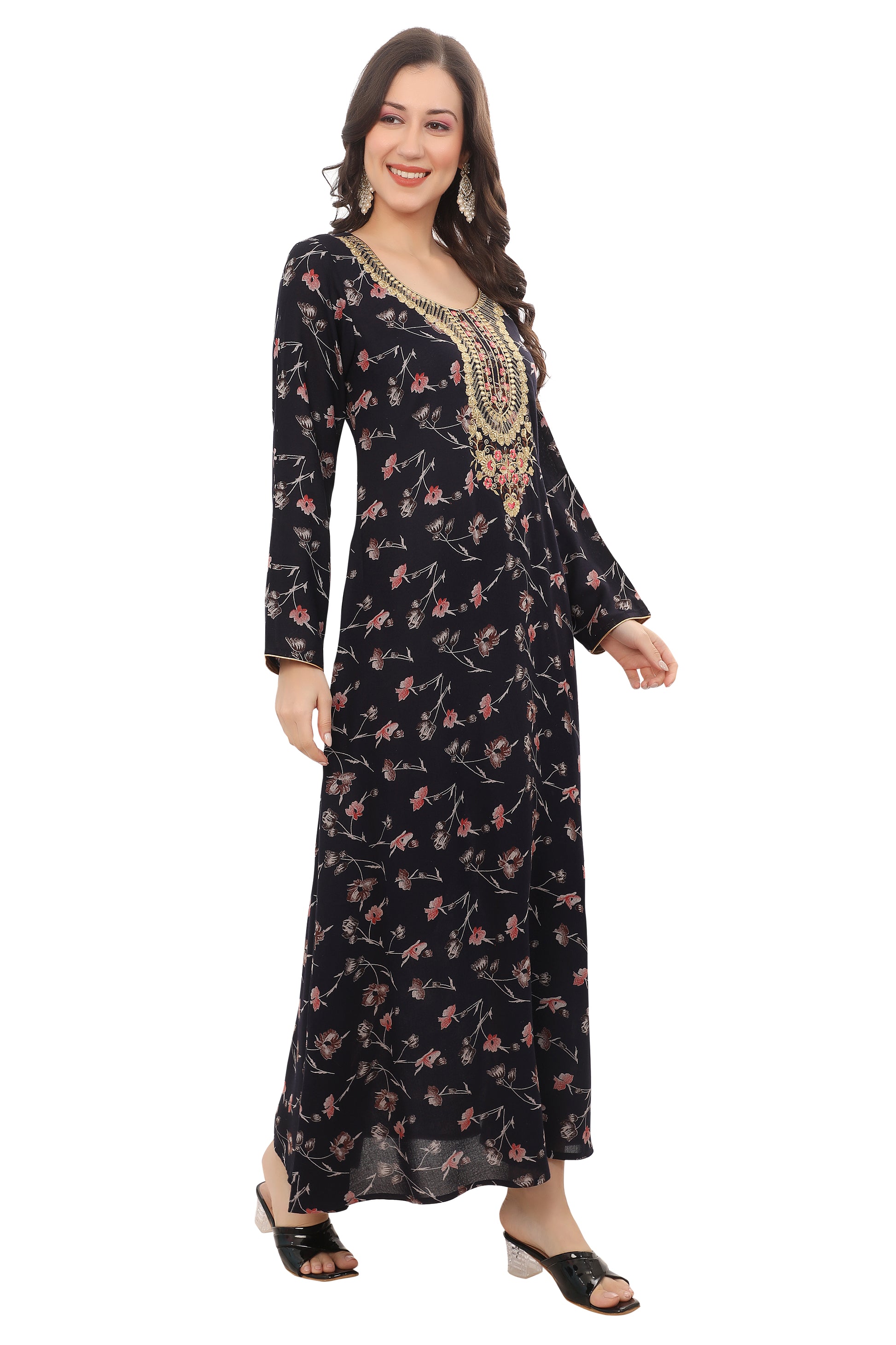 Elegant Green Kaftan with Embroidery – Lightweight Alpine Party Wear Dress