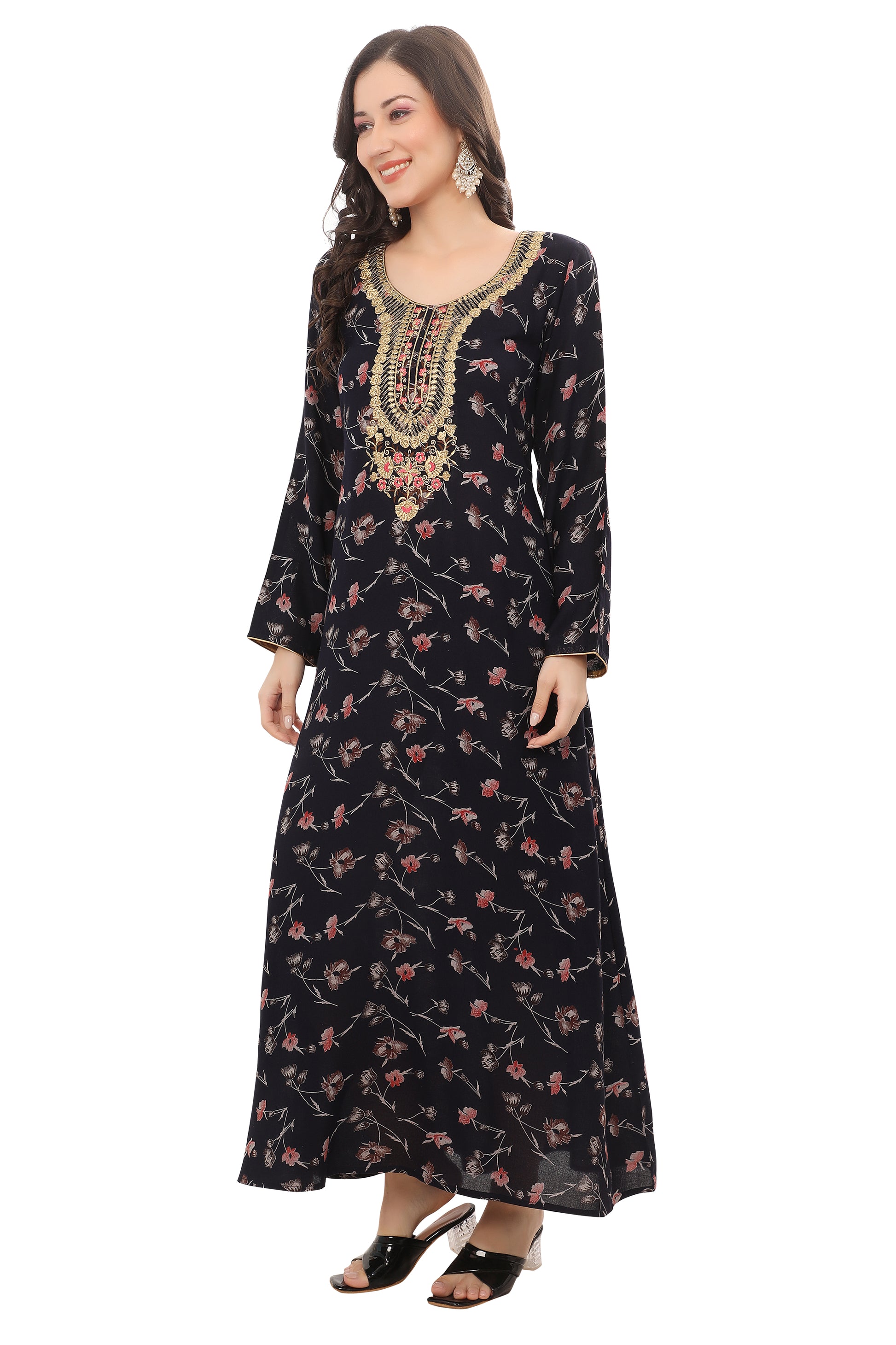 Green Alpine Embroidered Kaftan – Comfortable and Stylish Ethnic Wear for Women